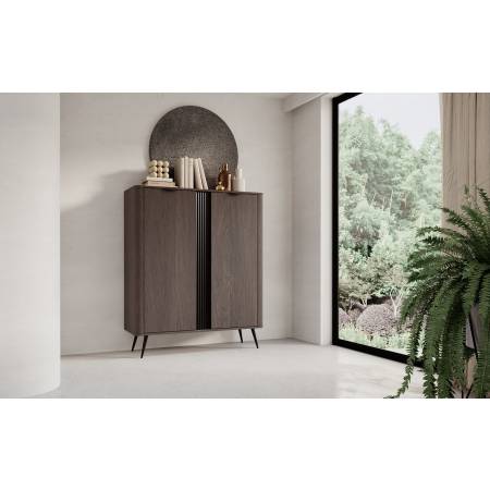 Komoda wysoka ryflowana listwa VIRGO dąb dunin + czarny